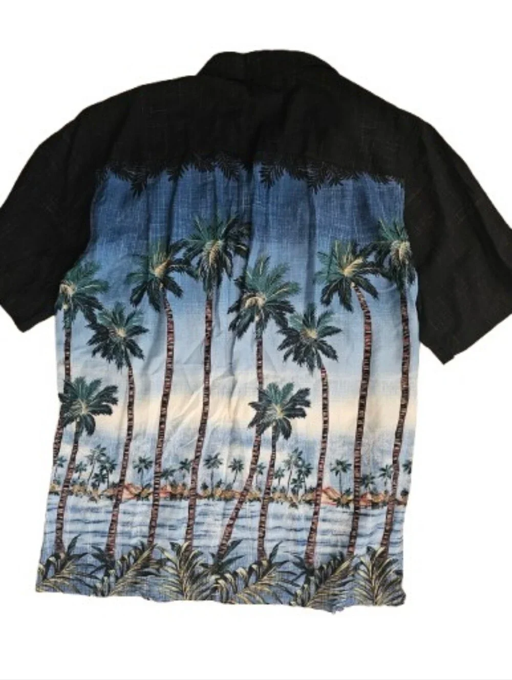 Batik Bay Resort Palm-Print Button-Up Shirt - Blue & Black